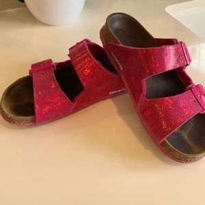 Birkenstock big buckle metallic sandals